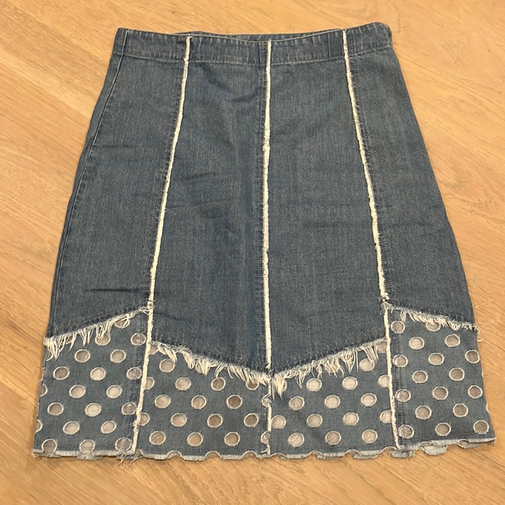 J Brand Ultra High Waisted Denim Skirt with Mesh Detail